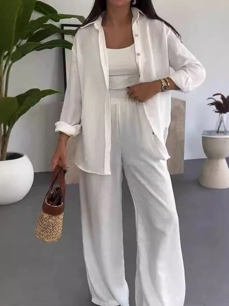 Women's Solid Button Front Shirt & Tie Front Wide Leg Pants Two-piece Set, Casual Drop Shoulder Long Sleeve Blouse Top & Trouser
Women's Solid Button Front Shirt & Tie Front Wide Leg Pants Two-piece Set, Casual Drop Shoulder Long Sleeve Blouse Top & Trouser