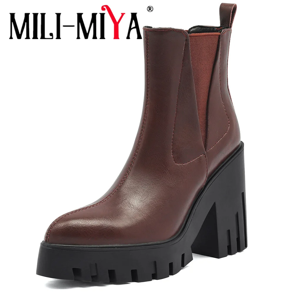 MILI-MIYA Fashion Pointed Toe Women Cow Leather Ankle Boots Slip On Thick Heels Solid Color Platform Dress Party Shoes For Ladie
MILI-MIYA Fashion Pointed Toe Women Cow Leather Ankle Boots Slip On Thick Heels Solid Color Platform Dress Party Shoes For Ladie