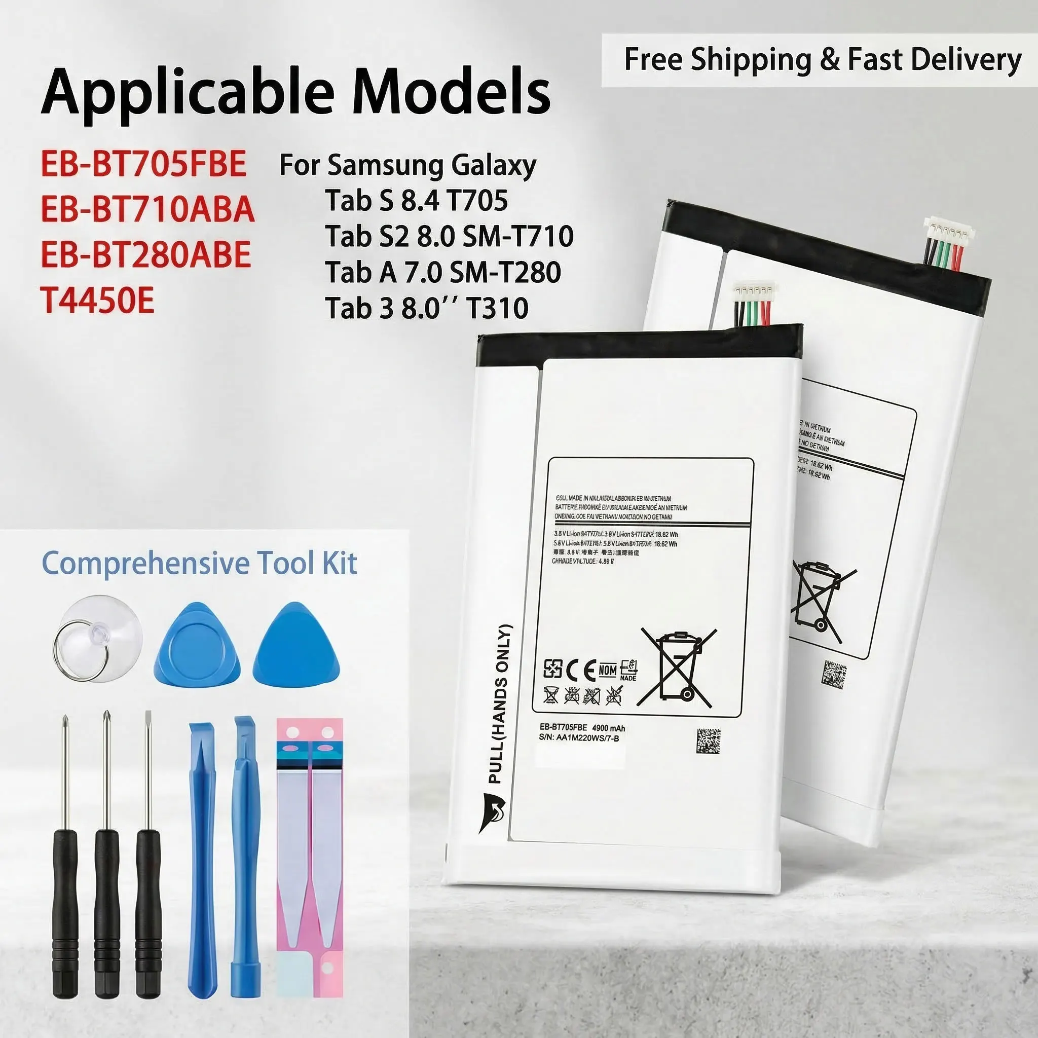 For Samsung Galaxy Tab S2 8.0 SM-T710 Tab S 8.4 Tab A 7.0 Tab 3 8.0 T310 Replacement Battery EB-BT705FB ET4450E EB-BT710ABA
For Samsung Galaxy Tab S2 8.0 SM-T710 Tab S 8.4 Tab A 7.0 Tab 3 8.0 T310 Replacement Battery EB-BT705FB ET4450E EB-BT710ABA