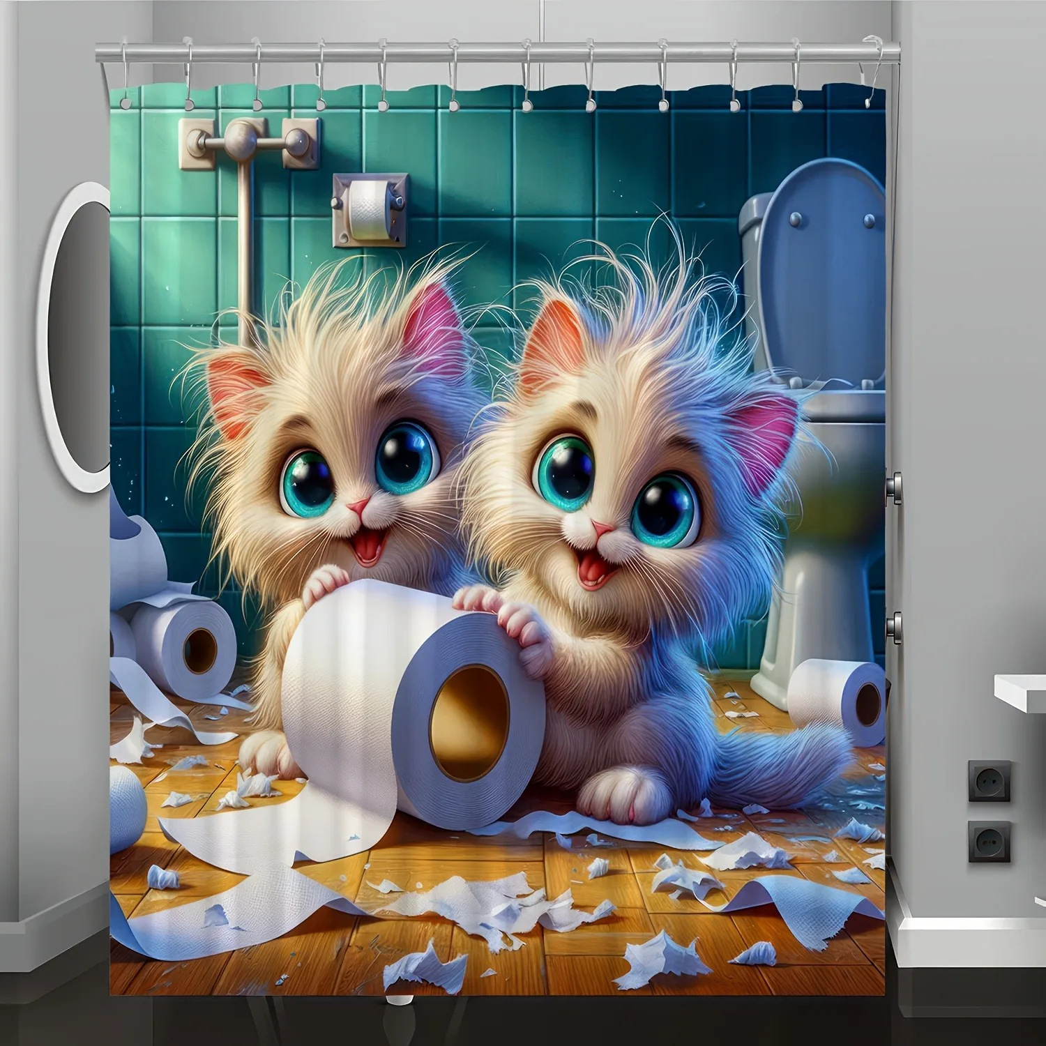 cat is playing with a paper cartoon pattern Shower Curtain Washable Dirt-Resistant Shower Head waterproof Polyester Bath Curtain
cat is playing with a paper cartoon pattern Shower Curtain Washable Dirt-Resistant Shower Head waterproof Polyester Bath Curtain