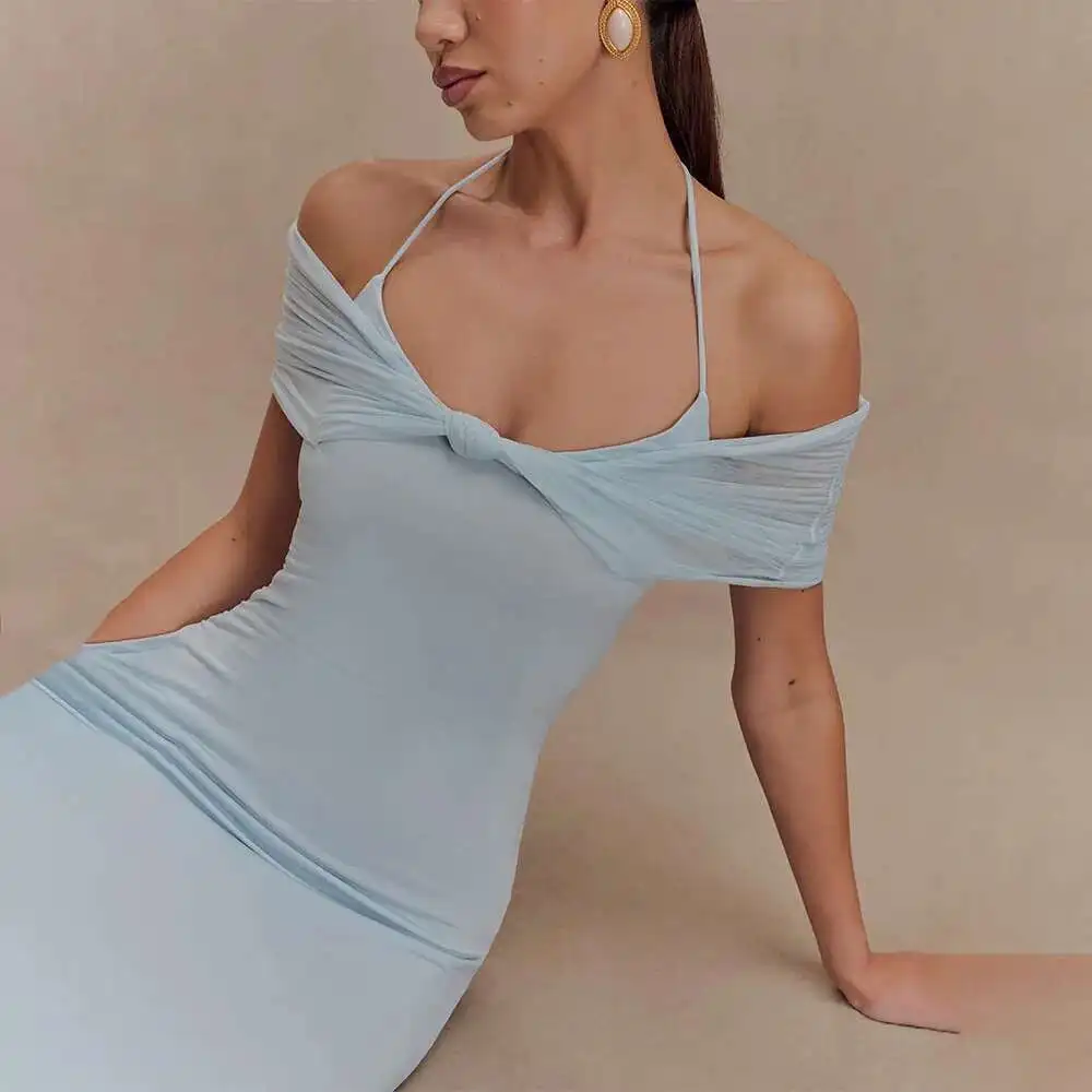 Style New Off-shoulder Halter Dress Sexy Mesh Patchwork Waist-cinching Solid Color Backless Long Dress Robe Vestido Women Party
Style New Off-shoulder Halter Dress Sexy Mesh Patchwork Waist-cinching Solid Color Backless Long Dress Robe Vestido Women Party