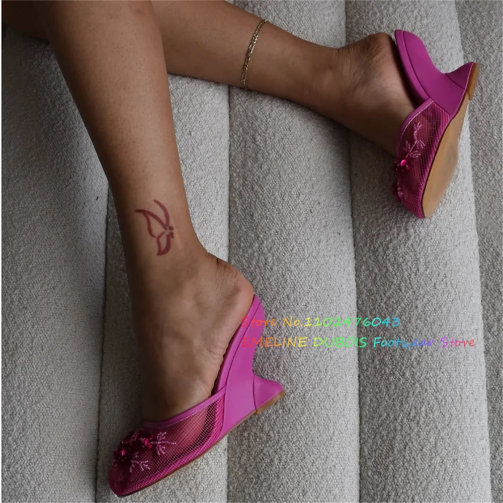 Women Mesh Wedge Heel Mules Women Round Toe Crystal Flower Decor Slip-On Hollow High Heeled Banquet Party Dress Slippers
Women Mesh Wedge Heel Mules Women Round Toe Crystal Flower Decor Slip-On Hollow High Heeled Banquet Party Dress Slippers