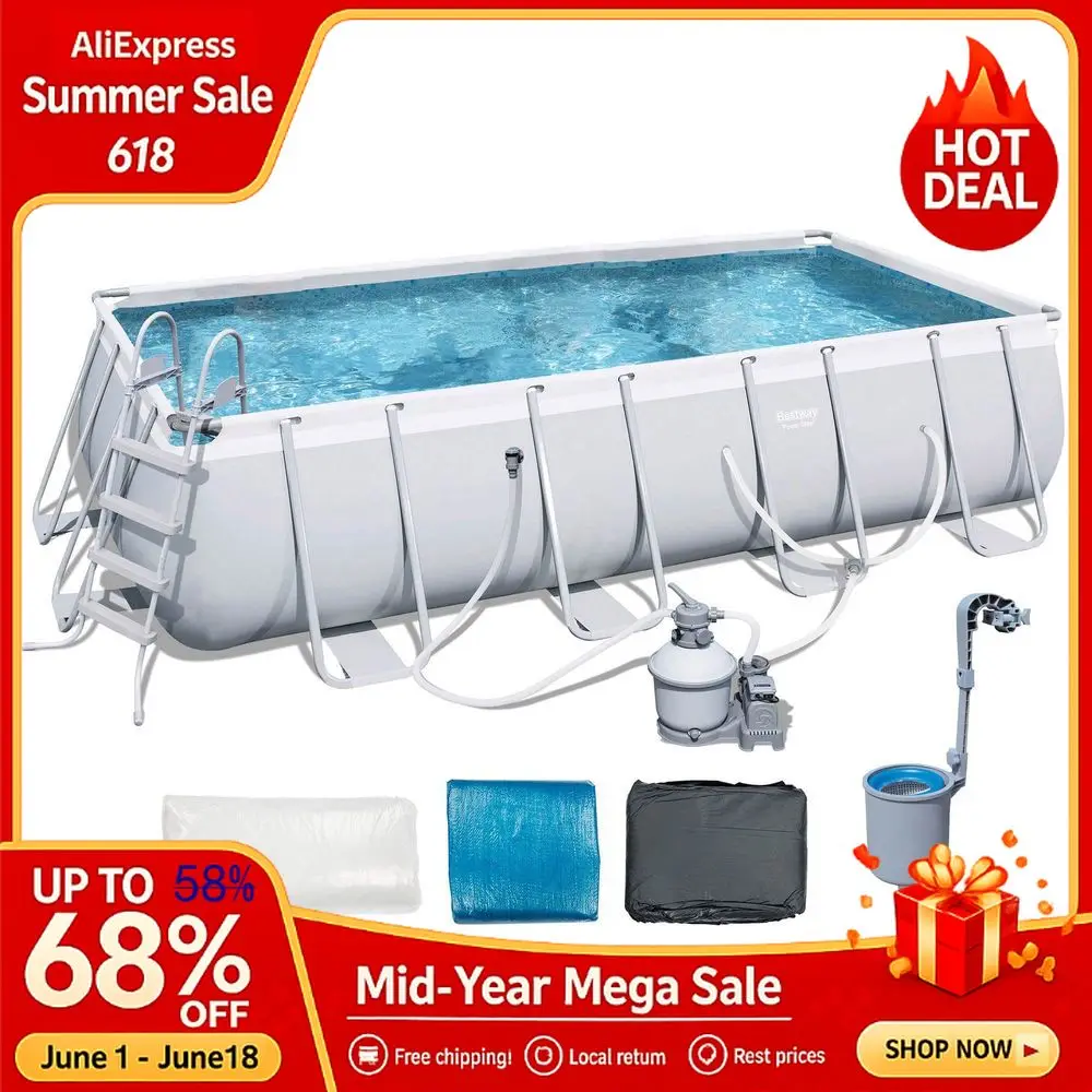 18 x 9 x 4 Foot Rectangular Above Ground Pool Set with Ladder, 1000 Gallon Sand Filter Pump, Ground Cloth, Pool Cover, Custom
18 x 9 x 4 Foot Rectangular Above Ground Pool Set with Ladder, 1000 Gallon Sand Filter Pump, Ground Cloth, Pool Cover, Custom