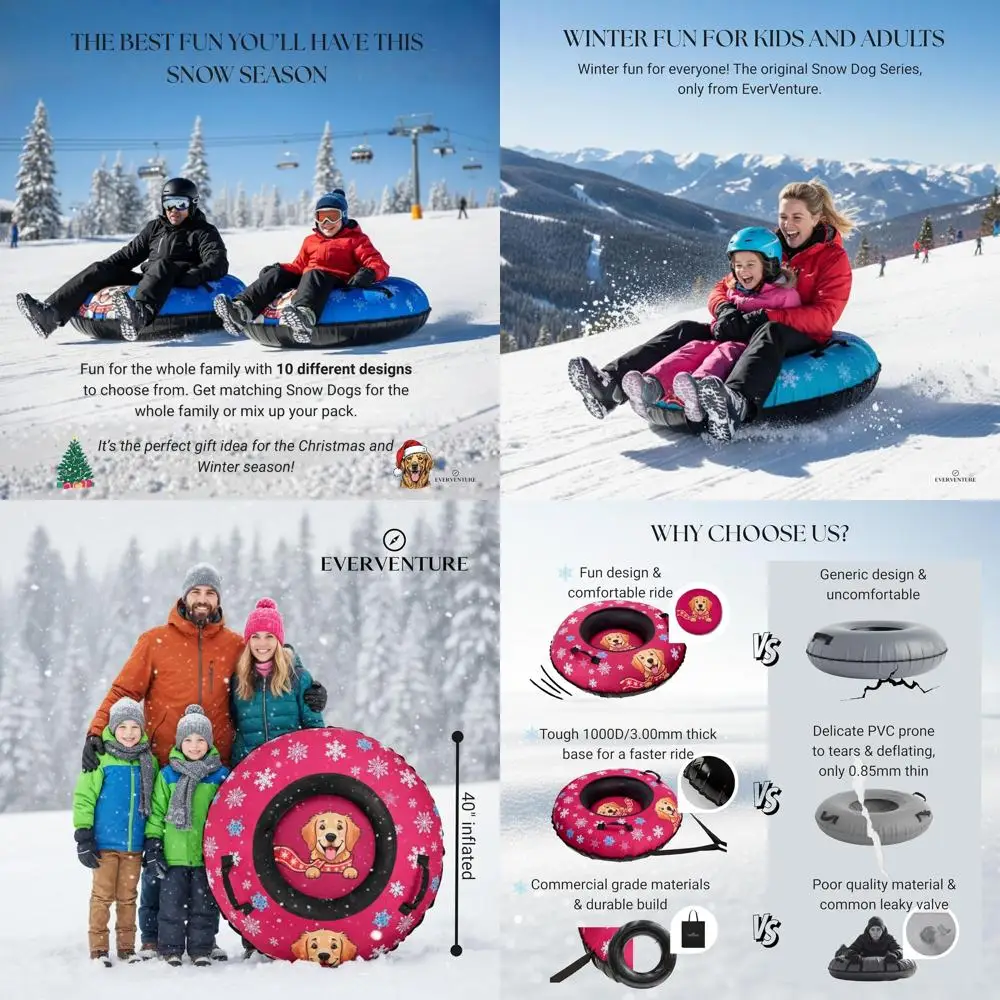 Heavy-Duty Inflatable Snow Tube for All Ages - Slick Base, Freeze-Resistant 1000D Fabric, Durable Sled with Golden Retriever Des
Heavy-Duty Inflatable Snow Tube for All Ages - Slick Base, Freeze-Resistant 1000D Fabric, Durable Sled with Golden Retriever Des