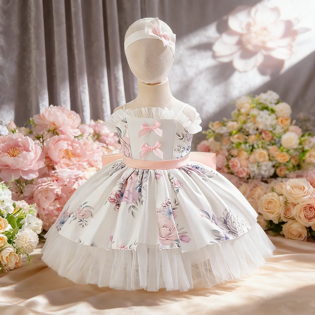 baby Girls floral mesh ball gown print pink dress with bow design cute and elegant pastoral style
baby Girls floral mesh ball gown print pink dress with bow design cute and elegant pastoral style