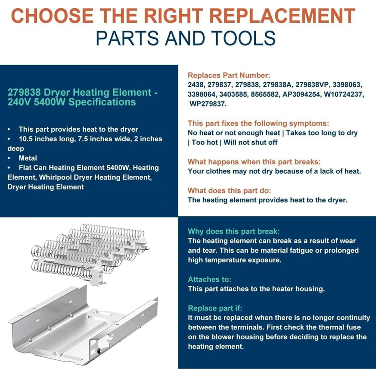 YHYS For 279838 Dryer Heating Element for Dryer Heating Element Parts 3392519 3977393 Thermal Fuse
YHYS For 279838 Dryer Heating Element for Dryer Heating Element Parts 3392519 3977393 Thermal Fuse