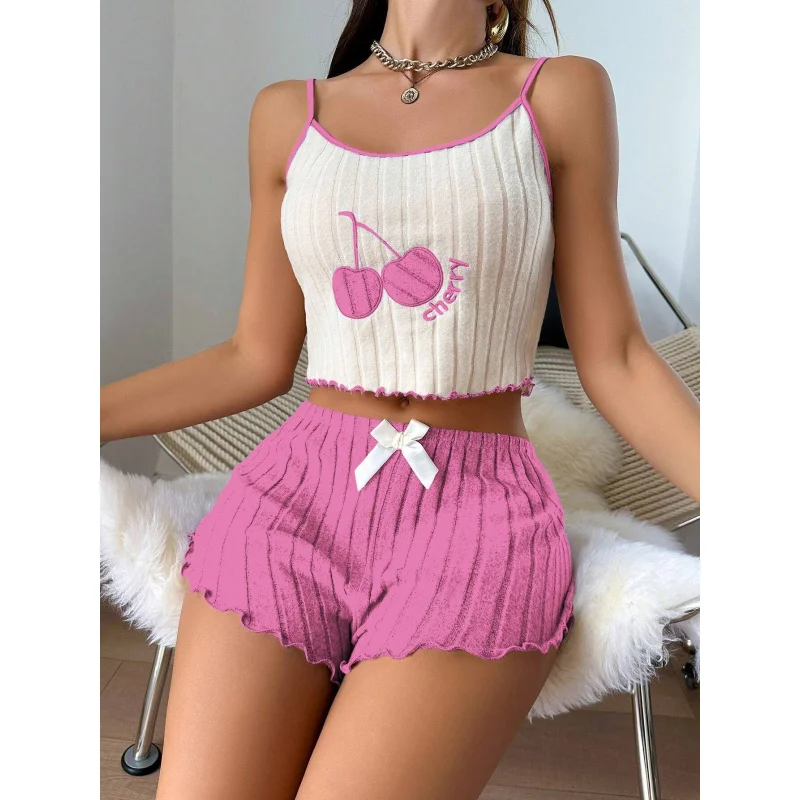 2PCSEuropean and American style embroidered pajamas for women, brushed cotton camisole and shorts set, home wear
2PCSEuropean and American style embroidered pajamas for women, brushed cotton camisole and shorts set, home wear