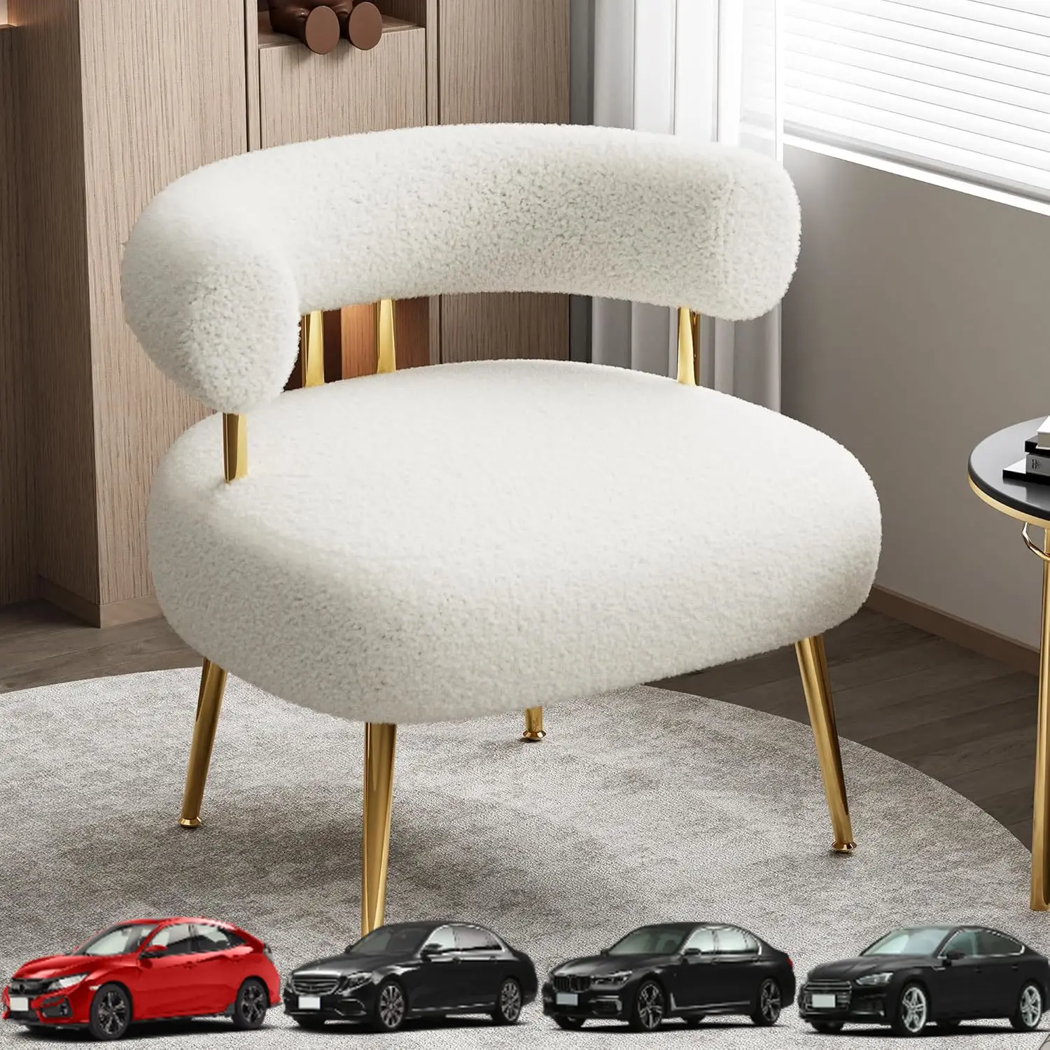 Mid Century Sherpa Boucle Accent Chair, Round Upholstered Barrel Arm Chair for Small Spaces, Fluffy Side Corner Sofa Chair for L
Mid Century Sherpa Boucle Accent Chair, Round Upholstered Barrel Arm Chair for Small Spaces, Fluffy Side Corner Sofa Chair for L