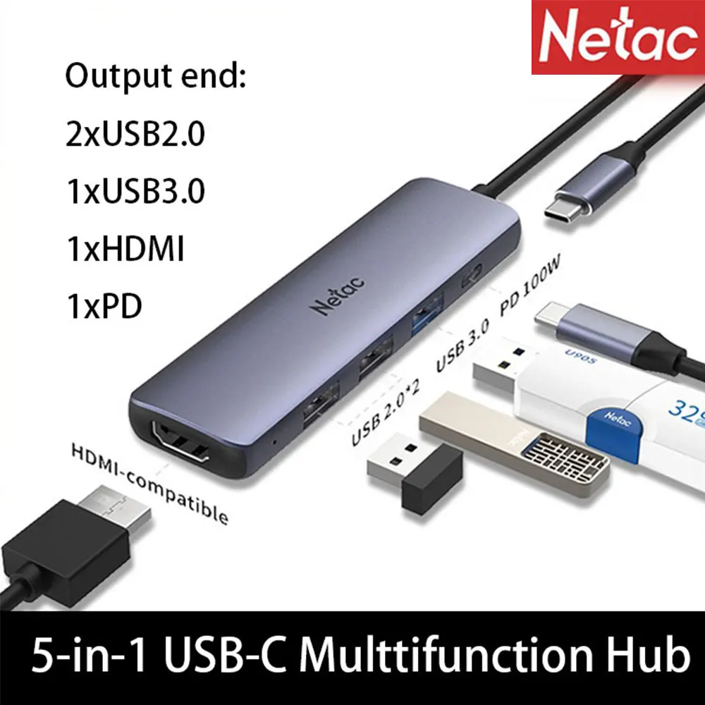 Netac Type-C Docking Station USB-C To HDMI Converter Multifunctional Docking Station Splitters 5-in-1 USB-C Multifunction Hub
Netac Type-C Docking Station USB-C To HDMI Converter Multifunctional Docking Station Splitters 5-in-1 USB-C Multifunction Hub