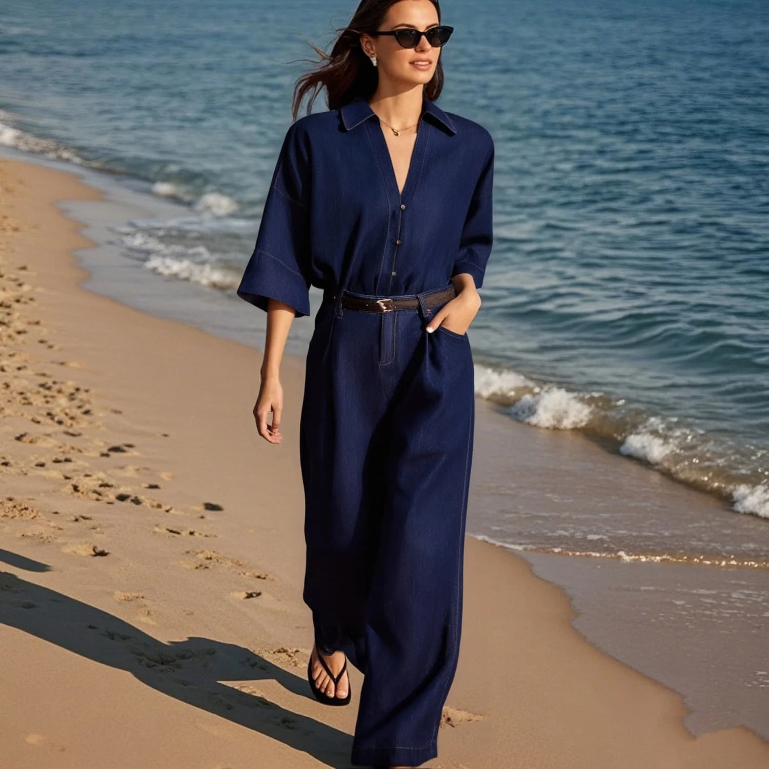 2025 Myst&Za women's summer new denim shirt V-neck single breasted wide leg high waist commuting casual pants set
2025 Myst&Za women's summer new denim shirt V-neck single breasted wide leg high waist commuting casual pants set