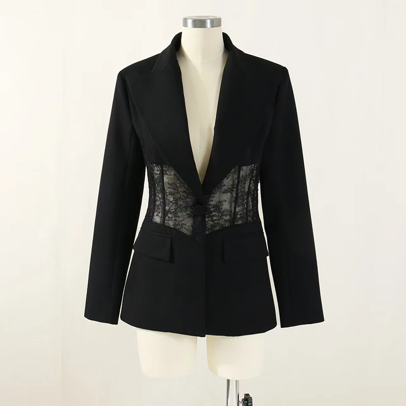 Women's lace-trimmed waist-cinched blazer, lace-trimmed fishbone-patterned waist-cinched jacket top, high quality, autumn, new
Women's lace-trimmed waist-cinched blazer, lace-trimmed fishbone-patterned waist-cinched jacket top, high quality, autumn, new