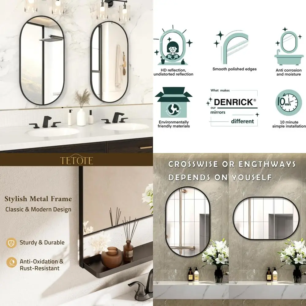 Oval Framed Bathroom Mirrors 24x36 - Horizontal or Vertical Mount, Brushed Metal Thin Frame Design
Oval Framed Bathroom Mirrors 24x36 - Horizontal or Vertical Mount, Brushed Metal Thin Frame Design