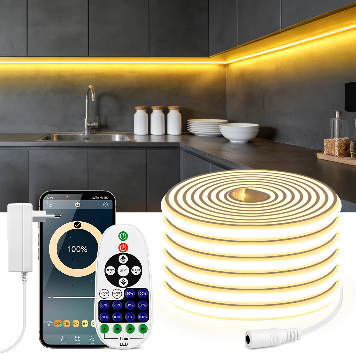 Светодиодная лента COB с Bluetooth-управлением через приложение, 24В, неоновая, силиконовая, с диммером и пультом на 24 кнопки, для декора дома и комнат, 2м, 5м, 10м
Светодиодная лента COB с Bluetooth-управлением через приложение, 24В, неоновая, силиконовая, с диммером и пультом на 24 кнопки, для декора дома и комнат, 2м, 5м, 10м