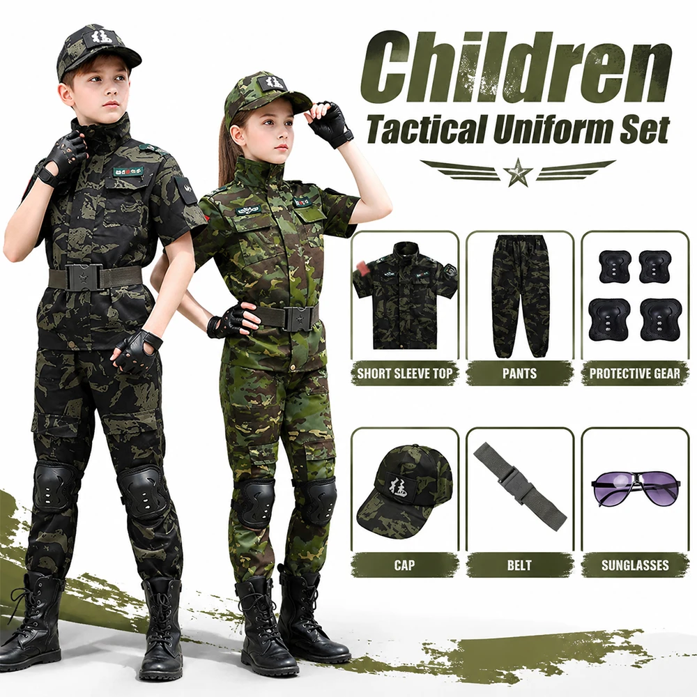 Kids Military Tactical Uniform Set Full Set Durable Camo Training Suit for Boys Girls Outdoor Play Training Children's Day Gift
Kids Military Tactical Uniform Set Full Set Durable Camo Training Suit for Boys Girls Outdoor Play Training Children's Day Gift