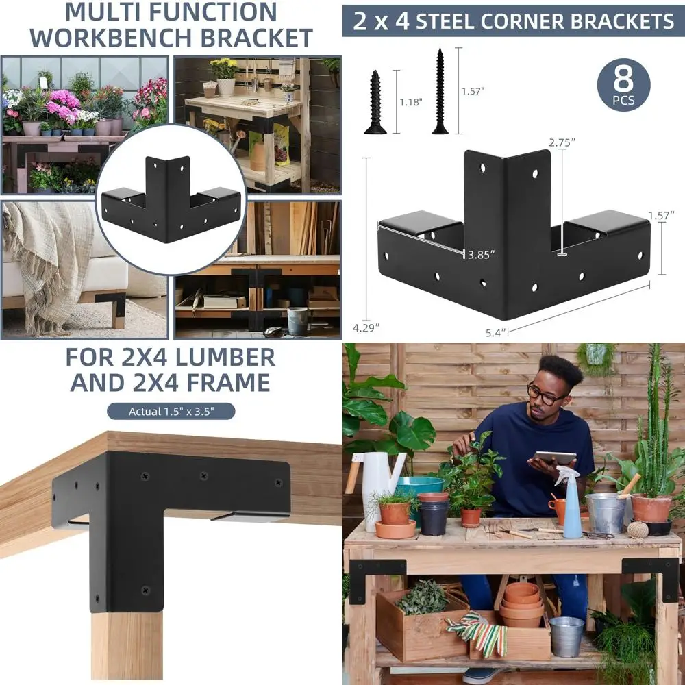 3-Way Heavy-Duty Workbench Corner Brackets Kit for 2x4 Wood, DIY Worktable Support, Black
3-Way Heavy-Duty Workbench Corner Brackets Kit for 2x4 Wood, DIY Worktable Support, Black