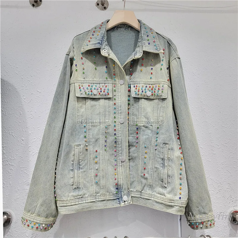 2024 Spring New European Goods Heavy Industry Colorful Rhinestone Denim Coat Women's Loose Slimming All-Matching Jacket Top
2024 Spring New European Goods Heavy Industry Colorful Rhinestone Denim Coat Women's Loose Slimming All-Matching Jacket Top