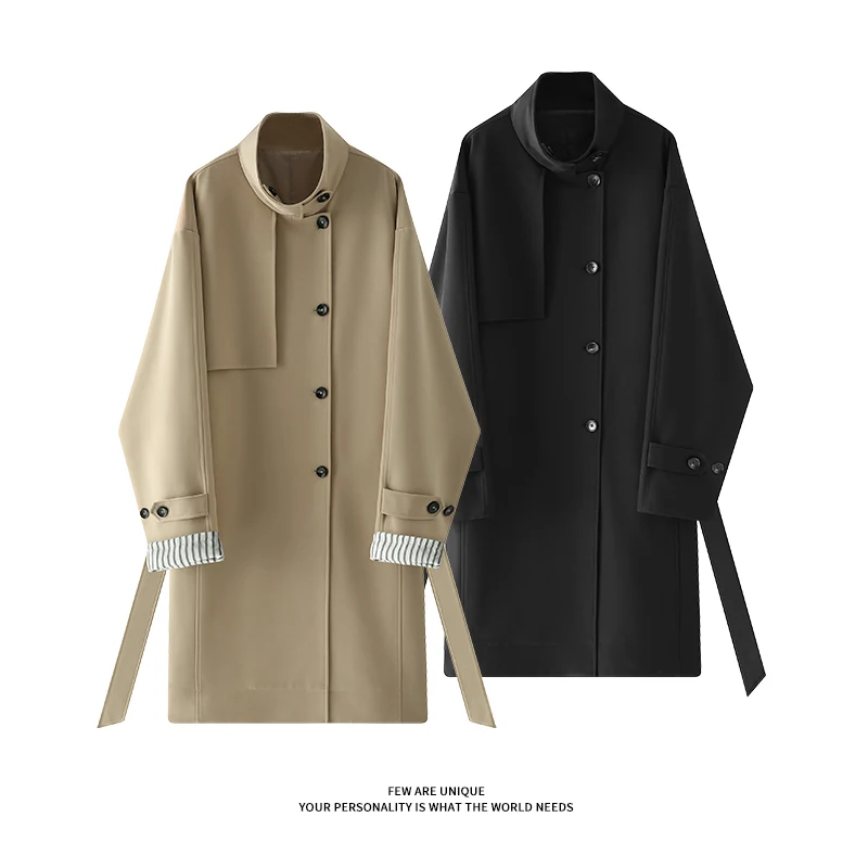 Classic British Trench Coat: New Season Longline Design W/ Stand Collar Contrast Lining (Khaki/Black) Windproof Mid-length Coat
Classic British Trench Coat: New Season Longline Design W/ Stand Collar Contrast Lining (Khaki/Black) Windproof Mid-length Coat