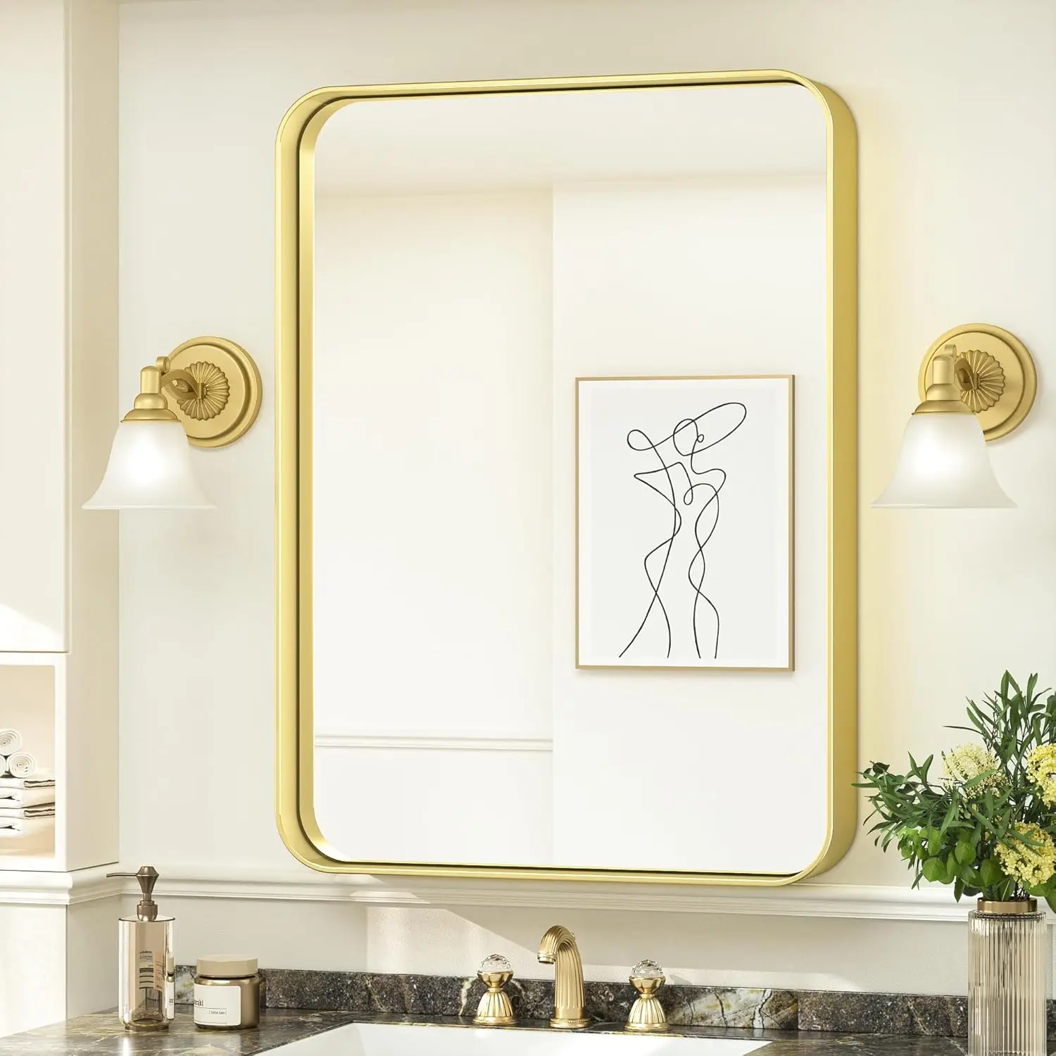 Bathroom Mirror for Wall Metal Rounded Corner Rectangle Mirror Wall Mirror Metal Frame Deep Set Design Hangs Horizontal/Vertical
Bathroom Mirror for Wall Metal Rounded Corner Rectangle Mirror Wall Mirror Metal Frame Deep Set Design Hangs Horizontal/Vertical