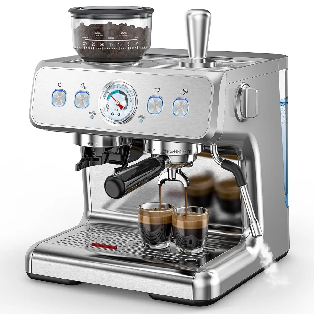 2025 Upgrade 15 Bar Espresso Machine with Built-in Grinder Steam Wand for Latte Cappuccino Commercial Grade Home Coffee Maker
2025 Upgrade 15 Bar Espresso Machine with Built-in Grinder Steam Wand for Latte Cappuccino Commercial Grade Home Coffee Maker