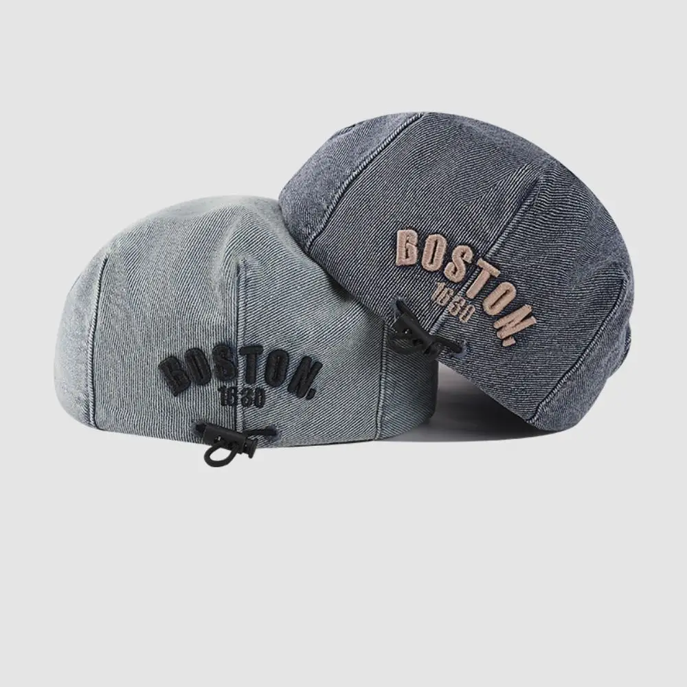 Vintage Denim Beret Hat Letter Embroidered Adjustable Drawstring Duck Tongue Cap Breathable Solid Color Peaked Caps for Kids
Vintage Denim Beret Hat Letter Embroidered Adjustable Drawstring Duck Tongue Cap Breathable Solid Color Peaked Caps for Kids