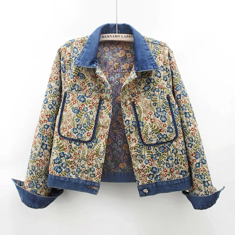 Spring Autumn Vintage Jacquard Embroidery Big Pocket Denim Jacket Women Loose Short Cowboy Outerwear Spliced Jeans Jacket Female
Spring Autumn Vintage Jacquard Embroidery Big Pocket Denim Jacket Women Loose Short Cowboy Outerwear Spliced Jeans Jacket Female