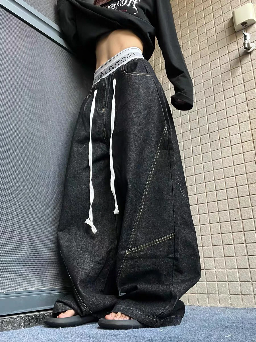 Винтажные 3D брюки-ножи с американской талией, мужские и женские мешковатые универсальные широкие джинсы длиной до пола с мозаикой на талии 
Винтажные 3D брюки-ножи с американской талией, мужские и женские мешковатые универсальные широкие джинсы длиной до пола с мозаикой на талии