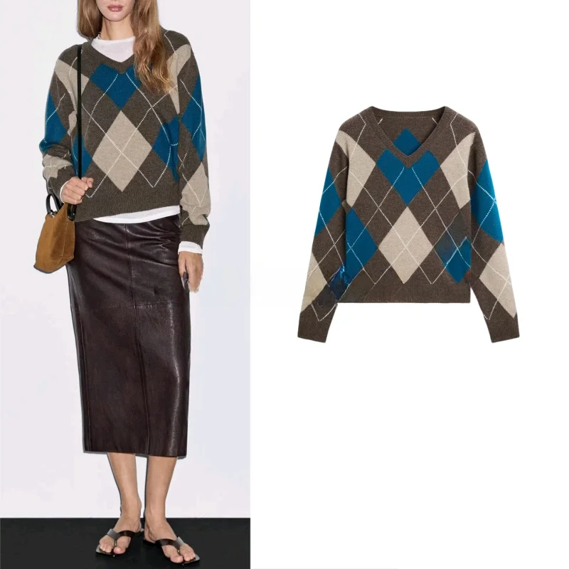 Autumn Women's College Sle Wool Blend Diamond Patterned Vintage V-Ne Knitted Sweater Soft Polyester Long Sve Top
Autumn Women's College Sle Wool Blend Diamond Patterned Vintage V-Ne Knitted Sweater Soft Polyester Long Sve Top