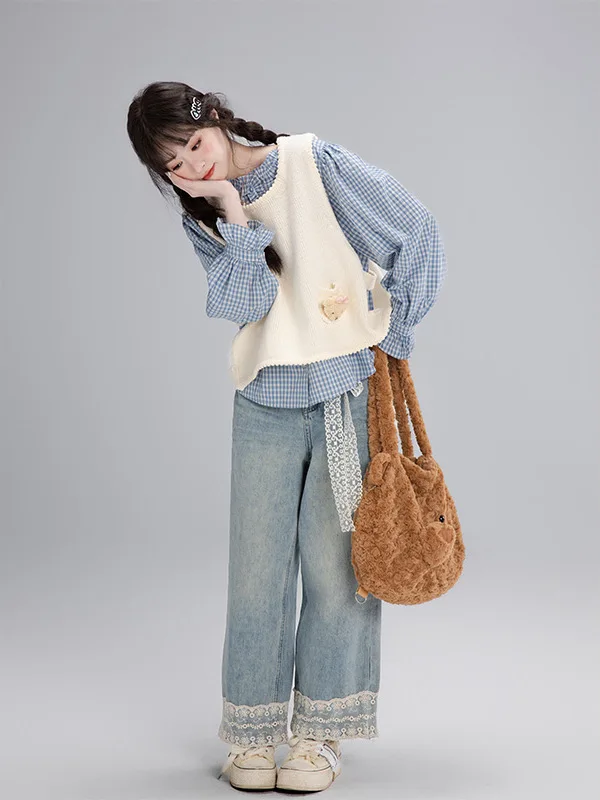 High Waist Blue Lace Splice Straight Leg Nine-Tenths Jeans Women's Spring Design Wide Leg Pants Korean Style Casual Jeans
High Waist Blue Lace Splice Straight Leg Nine-Tenths Jeans Women's Spring Design Wide Leg Pants Korean Style Casual Jeans