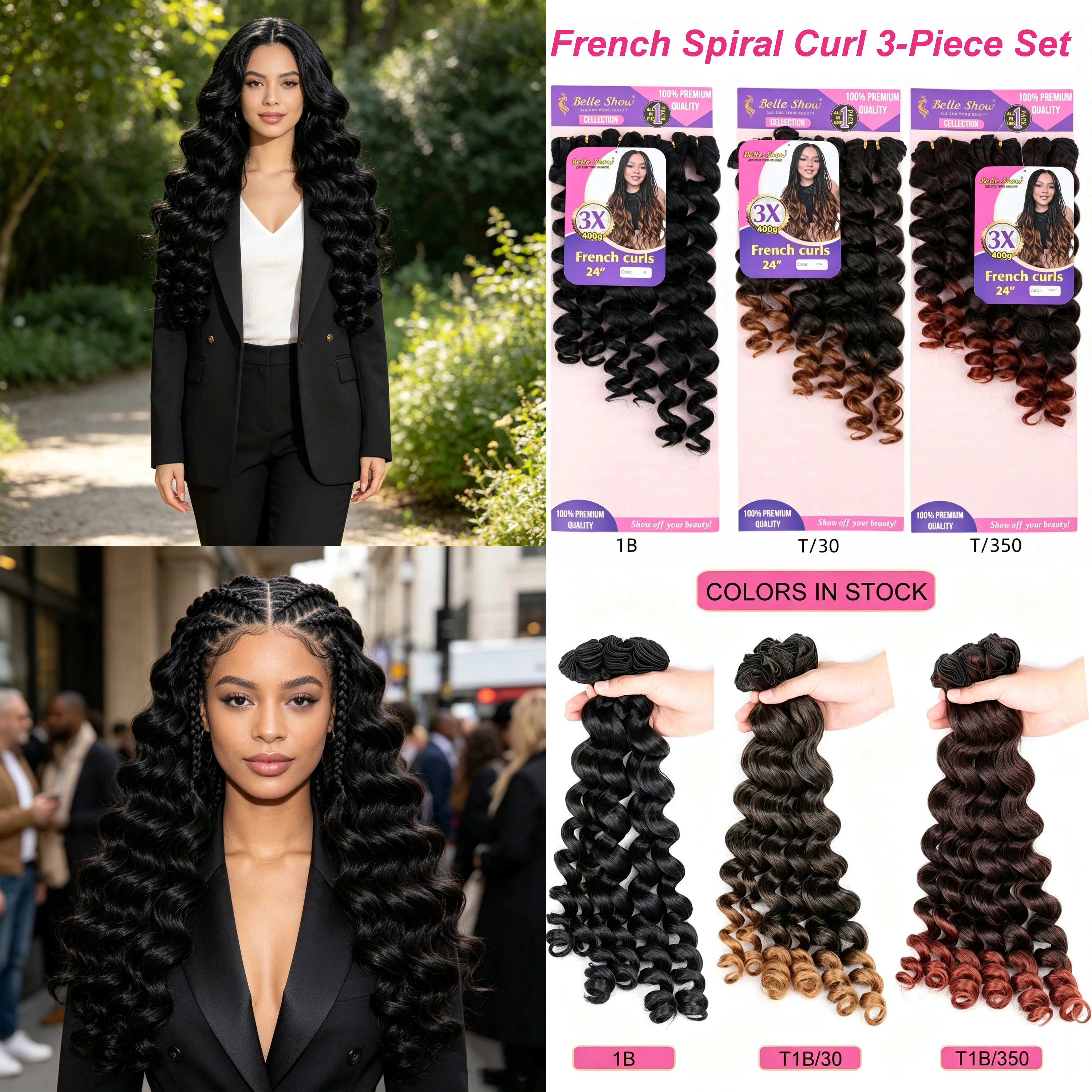 3 Bundles French Curls Crochet Hair Loose Wave Spiral Curl High Temperature Fiber Synthetic Braiding Hair Extensions 400g
3 Bundles French Curls Crochet Hair Loose Wave Spiral Curl High Temperature Fiber Synthetic Braiding Hair Extensions 400g