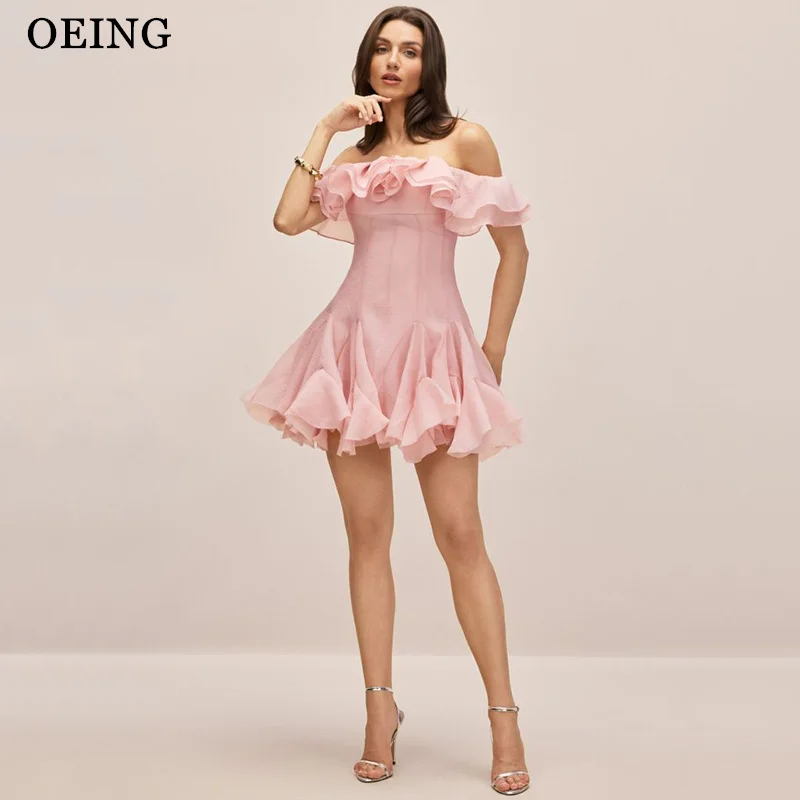 OEING Simple A-Line Prom Dresses Mini Princess Pink Off Shoulder Ruched Ruffle Birthday Party Dresses Gala vestidos Customized
OEING Simple A-Line Prom Dresses Mini Princess Pink Off Shoulder Ruched Ruffle Birthday Party Dresses Gala vestidos Customized