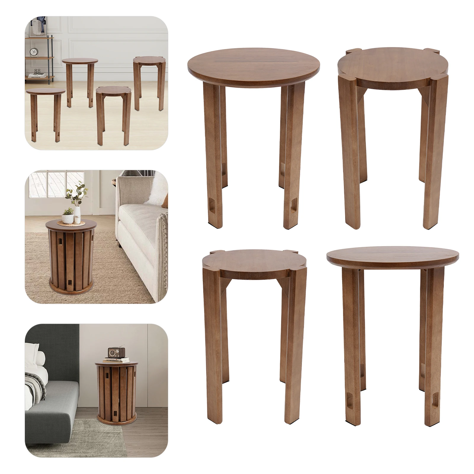 4-in-1 Walnut Color Stacking Stools,Wooden Round 36*47cm Floorstanding Stackable Stools Wipe with Soft Cloth for Bedrooms 
4-in-1 Walnut Color Stacking Stools,Wooden Round 36*47cm Floorstanding Stackable Stools Wipe with Soft Cloth for Bedrooms