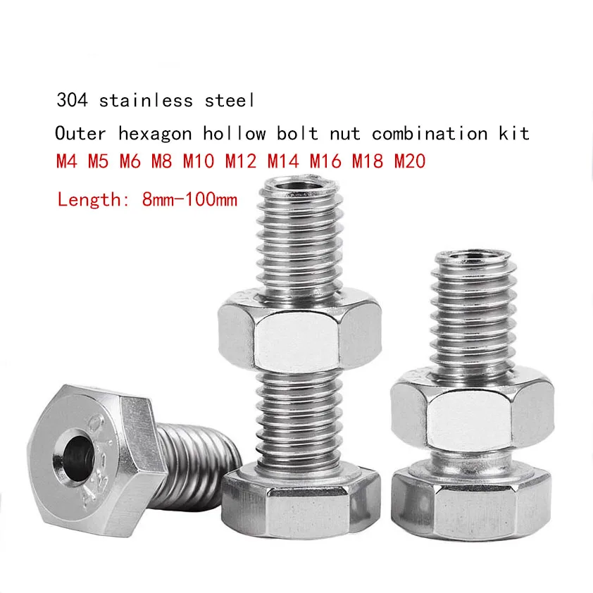 304 Stainless Steel Hexagonal Hollow Bolt Nut Combination Kit size M4 M5 M6 M8 M10 M12 M14 M16 M18 M20 Length 8mm-100mm
304 Stainless Steel Hexagonal Hollow Bolt Nut Combination Kit size M4 M5 M6 M8 M10 M12 M14 M16 M18 M20 Length 8mm-100mm