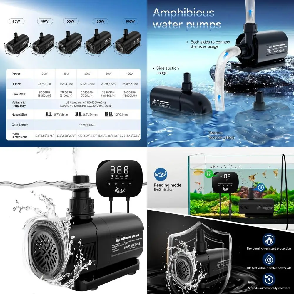 LCD Display Controllable Water Pump for Aquariums, Submersible or Inline Sump, Freshwater and Saltwater Compatible (25W)
LCD Display Controllable Water Pump for Aquariums, Submersible or Inline Sump, Freshwater and Saltwater Compatible (25W)