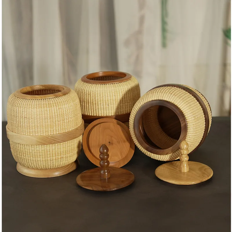 Japanese Style Organizer Box Handmade Vine Weaving Storage Basket Dust With Cover Tea Container Solid Wood Base Home Supplies
Japanese Style Organizer Box Handmade Vine Weaving Storage Basket Dust With Cover Tea Container Solid Wood Base Home Supplies