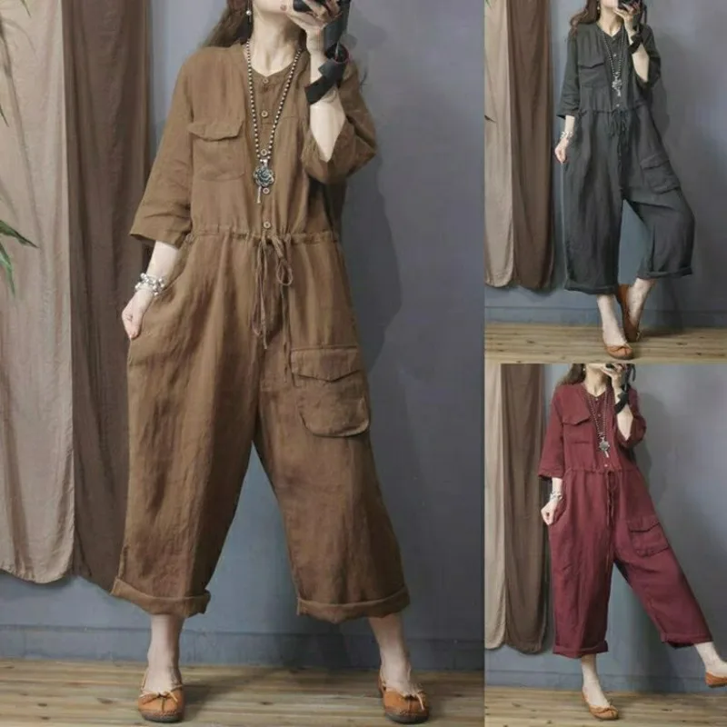 2025 New Spring Slim Jumpsuit Women Fashion Retro Commuting Linen Wide Leg Pants Casual Waist Hugging Loose Jumpsuit for Woman
2025 New Spring Slim Jumpsuit Women Fashion Retro Commuting Linen Wide Leg Pants Casual Waist Hugging Loose Jumpsuit for Woman