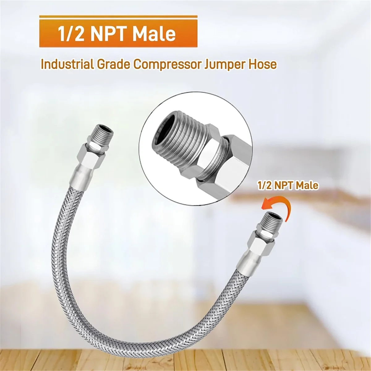 AAA87 Industrial Grade Compressor Jumper Hose,with Male 20inch Length 450 PSI &750°F,and Male Adapters 3/4inch
AAA87 Industrial Grade Compressor Jumper Hose,with Male 20inch Length 450 PSI &750°F,and Male Adapters 3/4inch