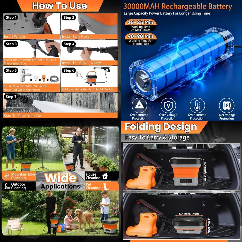 Портативная мойка высокого давления на 3,4 галлона с насадкой 6-в-1, давлением 330 фунтов на кв. дюйм и аккумулятором 30000 мАч для дома, кемпинга и ухода за животными
Портативная мойка высокого давления на 3,4 галлона с насадкой 6-в-1, давлением 330 фунтов на кв. дюйм и аккумулятором 30000 мАч для дома, кемпинга и ухода за животными