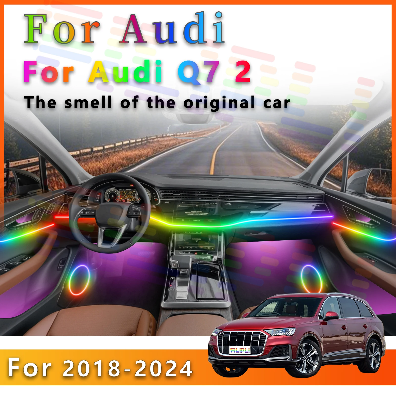FILIPLI для Audi Q7 2, внутренняя светодиодная RGB-симфония, экологическая световая полоса, 64 цвета, различные режимы для обогащенного вождения
FILIPLI для Audi Q7 2, внутренняя светодиодная RGB-симфония, экологическая световая полоса, 64 цвета, различные режимы для обогащенного вождения