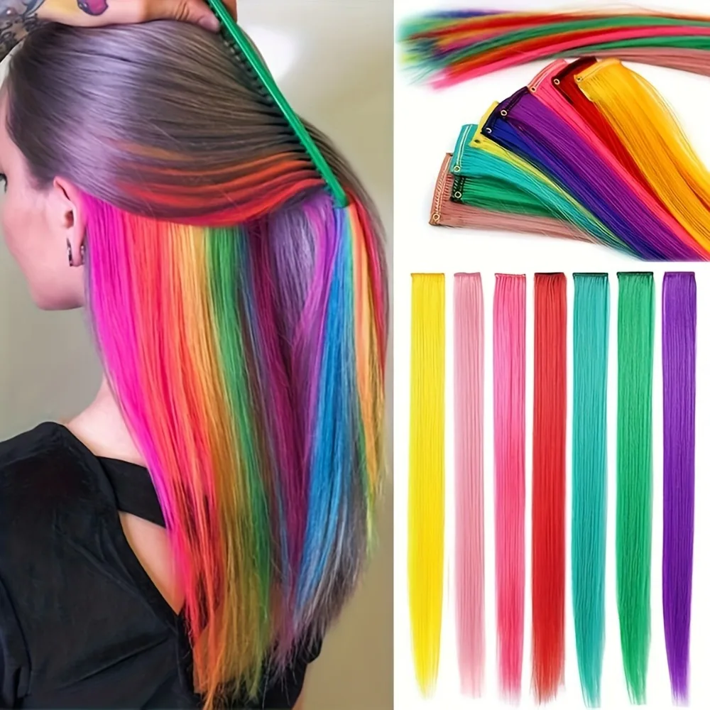 7pcs Rainbow Clip in Hair Extensions for Women Elegant Long Straight Synthetic Hairpieces
7pcs Rainbow Clip in Hair Extensions for Women Elegant Long Straight Synthetic Hairpieces