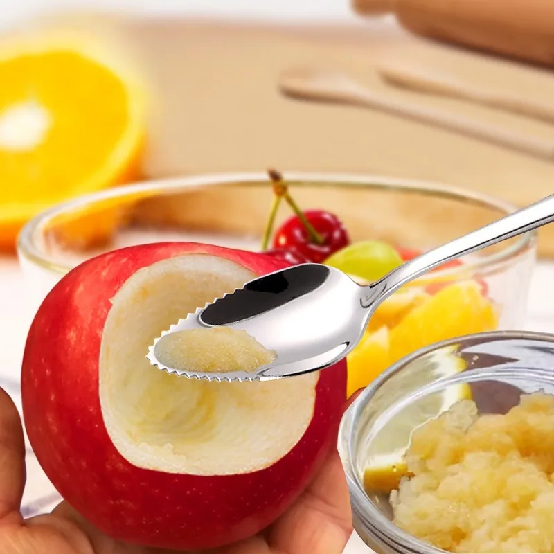 1Pcs Stainless Steel Fruits Mud Scraping Spoon, Baby Complementary Food Fruit Spoon with Serrated Baby Scraping Fruit Mud Spoon
1Pcs Stainless Steel Fruits Mud Scraping Spoon, Baby Complementary Food Fruit Spoon with Serrated Baby Scraping Fruit Mud Spoon