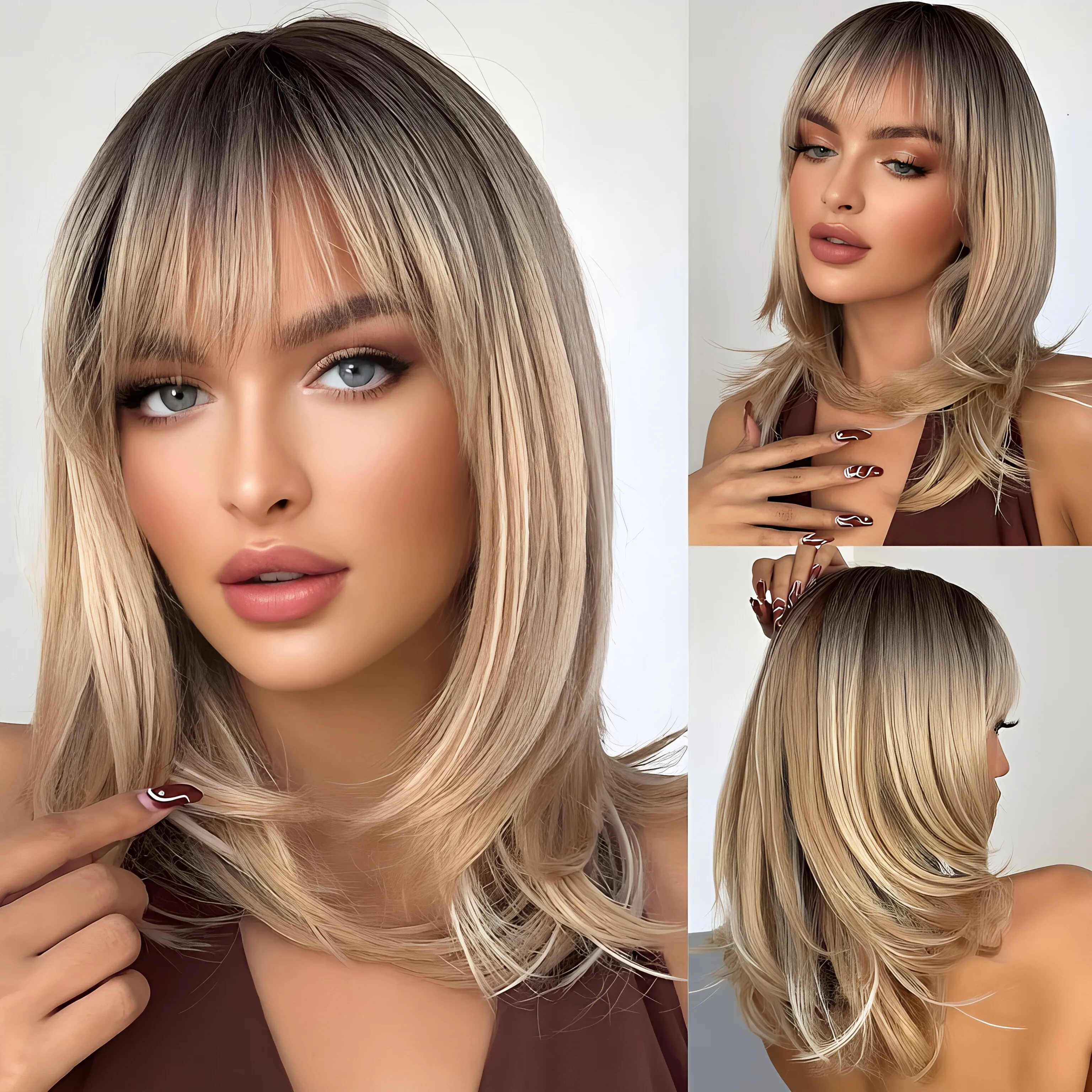 Female wig with gradient gold bangs on top, European and American internet famous synthetic wig headband for women
Female wig with gradient gold bangs on top, European and American internet famous synthetic wig headband for women