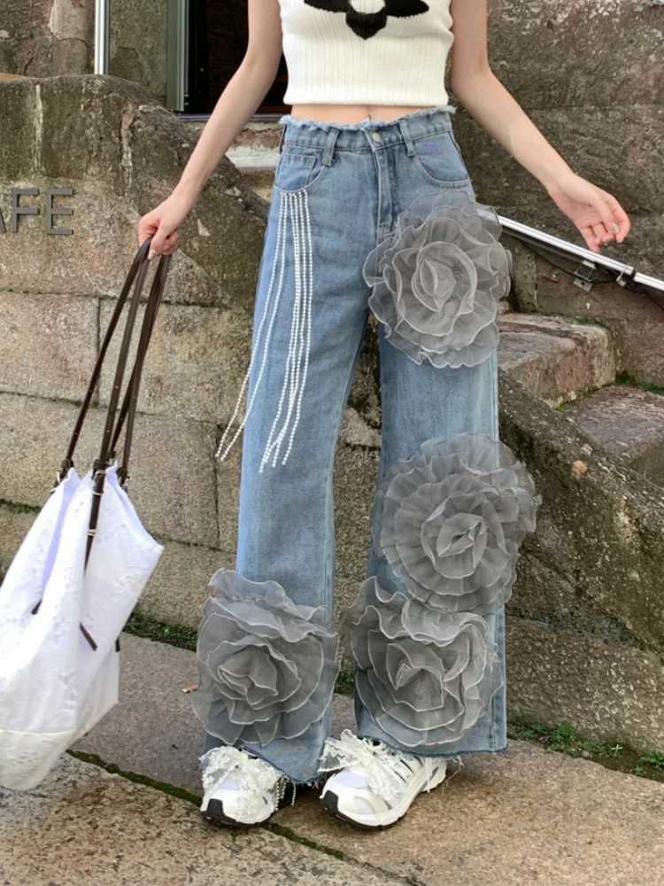 2026 Ropa Y2K Fashion Flowers Patchwork Washed Blue Baggy Women's Jeans Pants For Woman Clothing Straight Casual Denim Trousers
2026 Ropa Y2K Fashion Flowers Patchwork Washed Blue Baggy Women's Jeans Pants For Woman Clothing Straight Casual Denim Trousers