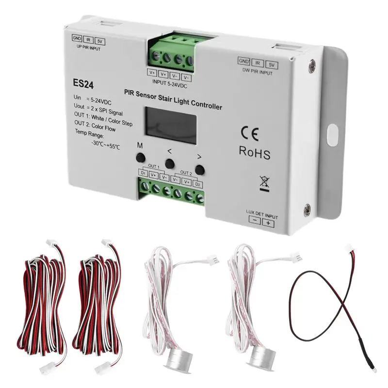 [EYEL!NEW!】 ES24 24CH Single Color RGB Pixel SPI Stairway Stair Light Controller 24 Steps Stair Light 5-24VDC PIR Sensor Led Con
[EYEL!NEW!】 ES24 24CH Single Color RGB Pixel SPI Stairway Stair Light Controller 24 Steps Stair Light 5-24VDC PIR Sensor Led Con