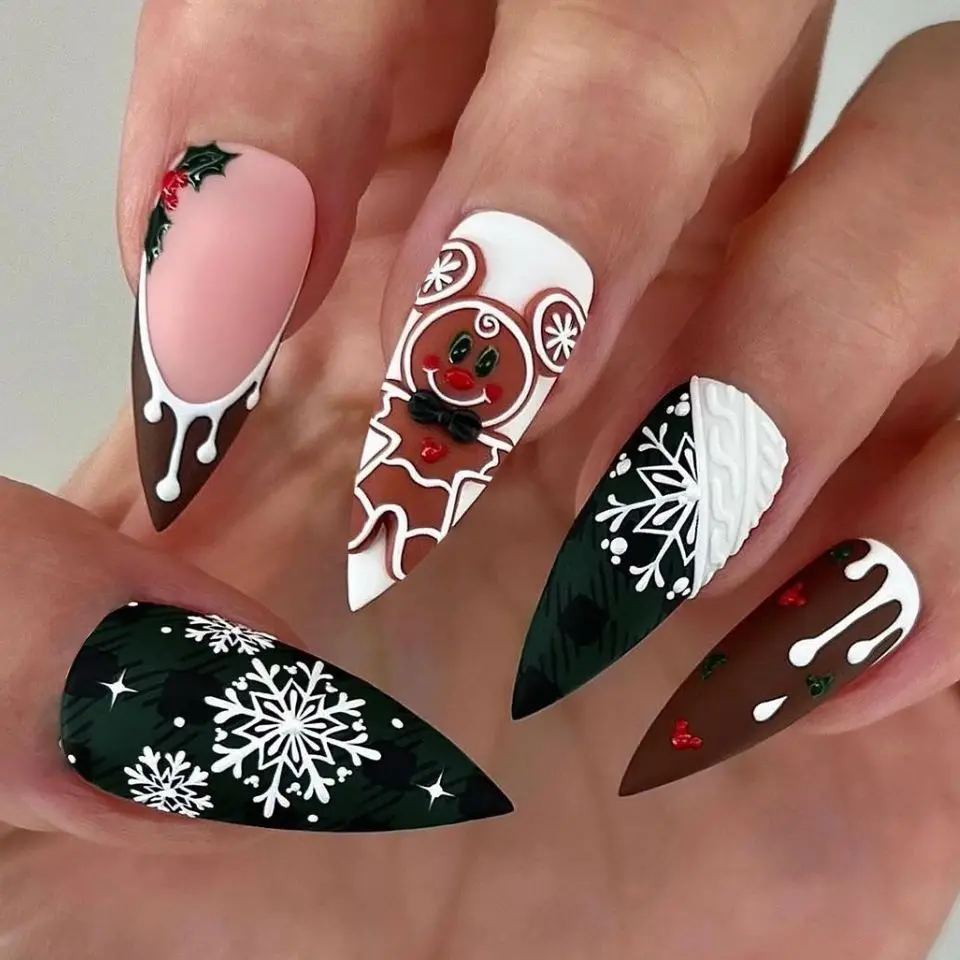2025 New Christmas Fake Nail Tips Wearable Almond False Nails with Snowflake Flower Print European Xmas New Year Press on Nails
2025 New Christmas Fake Nail Tips Wearable Almond False Nails with Snowflake Flower Print European Xmas New Year Press on Nails