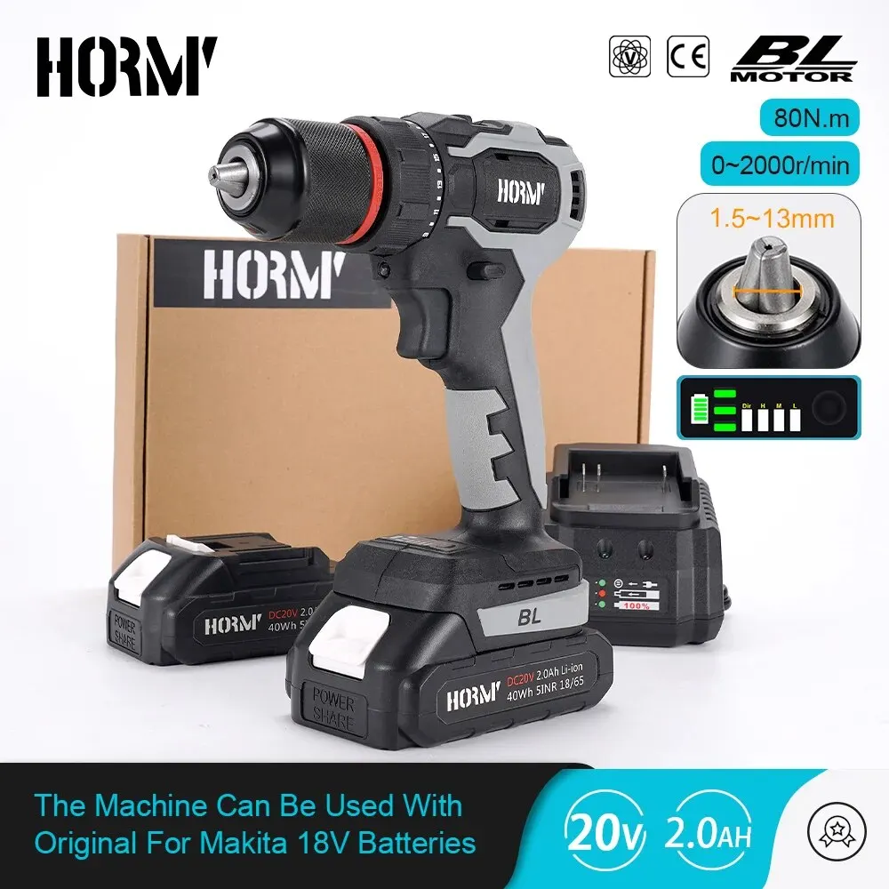 Hormy 80NM Brushless Cordless Drill Electric Screwdriver 2 Speed 21 Torque 13mm Household Hand Drill Tool Fit Makita 18V Battery
Hormy 80NM Brushless Cordless Drill Electric Screwdriver 2 Speed 21 Torque 13mm Household Hand Drill Tool Fit Makita 18V Battery