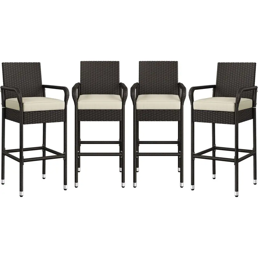Set of 4 Outdoor Wicker Bar Stools with Cushions, Brown/Beige for Patio, Garden, Balcony
Set of 4 Outdoor Wicker Bar Stools with Cushions, Brown/Beige for Patio, Garden, Balcony