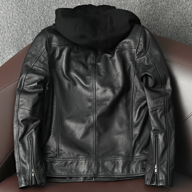 Jacket Cowhide Leather Top Layer 100% Men Remove Hooded Leather Motorcycle Suit Spring and Autumn Black Lapel Flight Jacket
Jacket Cowhide Leather Top Layer 100% Men Remove Hooded Leather Motorcycle Suit Spring and Autumn Black Lapel Flight Jacket