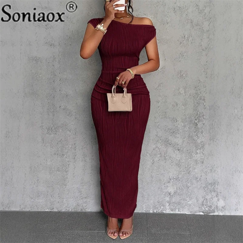 Fashion Off Shoulder Casual Wave Patterned Dresses Women Solid Color Slant Neck Sleeveless Dress Female Office Commuter Gown
Fashion Off Shoulder Casual Wave Patterned Dresses Women Solid Color Slant Neck Sleeveless Dress Female Office Commuter Gown