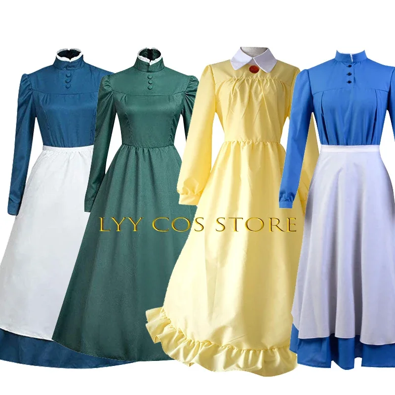 4 Colors Sophie Maid Dress Anime Howl's Moving Castle Hatter Cosplay Women Long Yellow Green Blue Outfit Halloween Role Play Cos
4 Colors Sophie Maid Dress Anime Howl's Moving Castle Hatter Cosplay Women Long Yellow Green Blue Outfit Halloween Role Play Cos