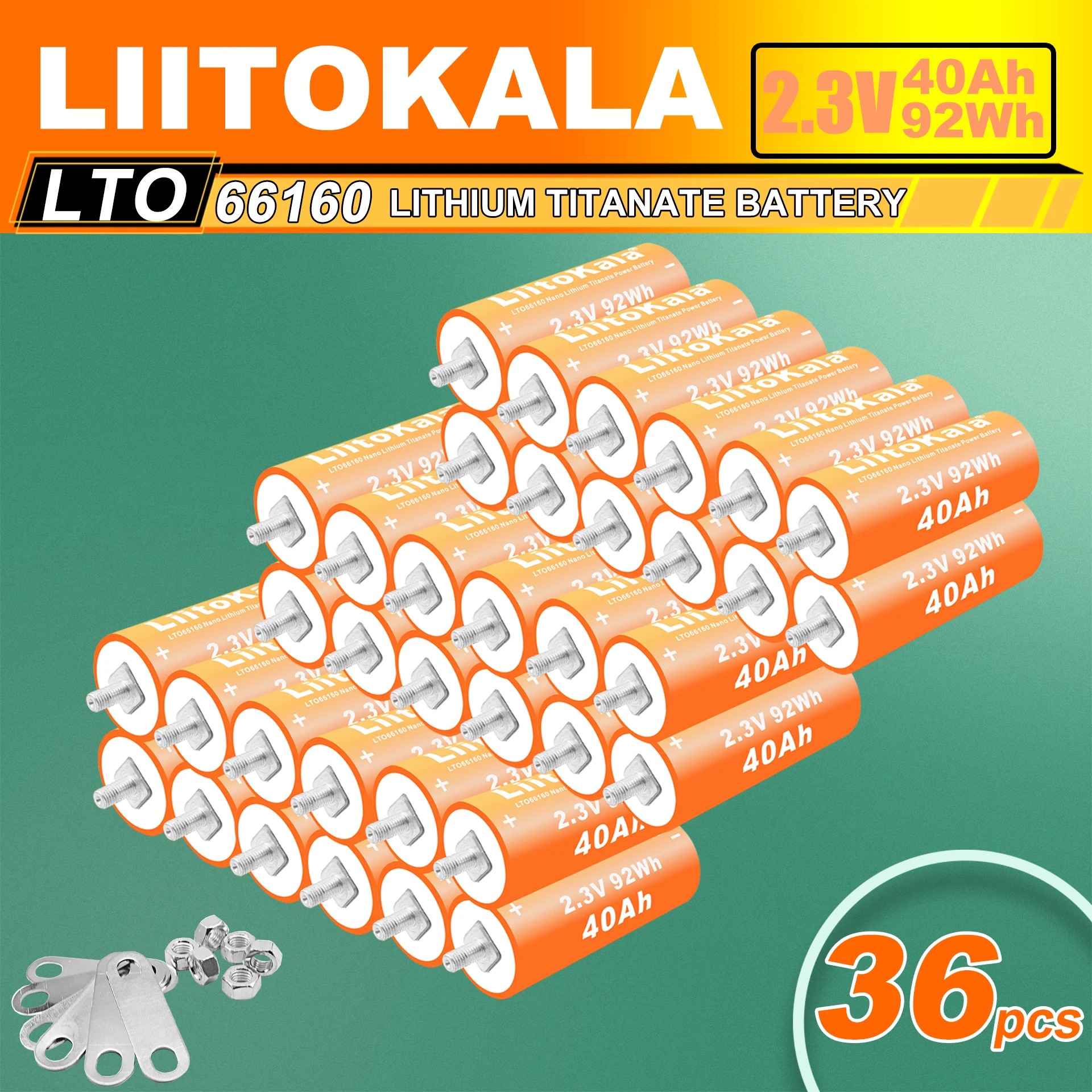 36pcs LiitoKala 2.3V 40AH LTO 66160 Lithium Titanate Battery 10C 25000 cycle Car Audio System Solar System
36pcs LiitoKala 2.3V 40AH LTO 66160 Lithium Titanate Battery 10C 25000 cycle Car Audio System Solar System